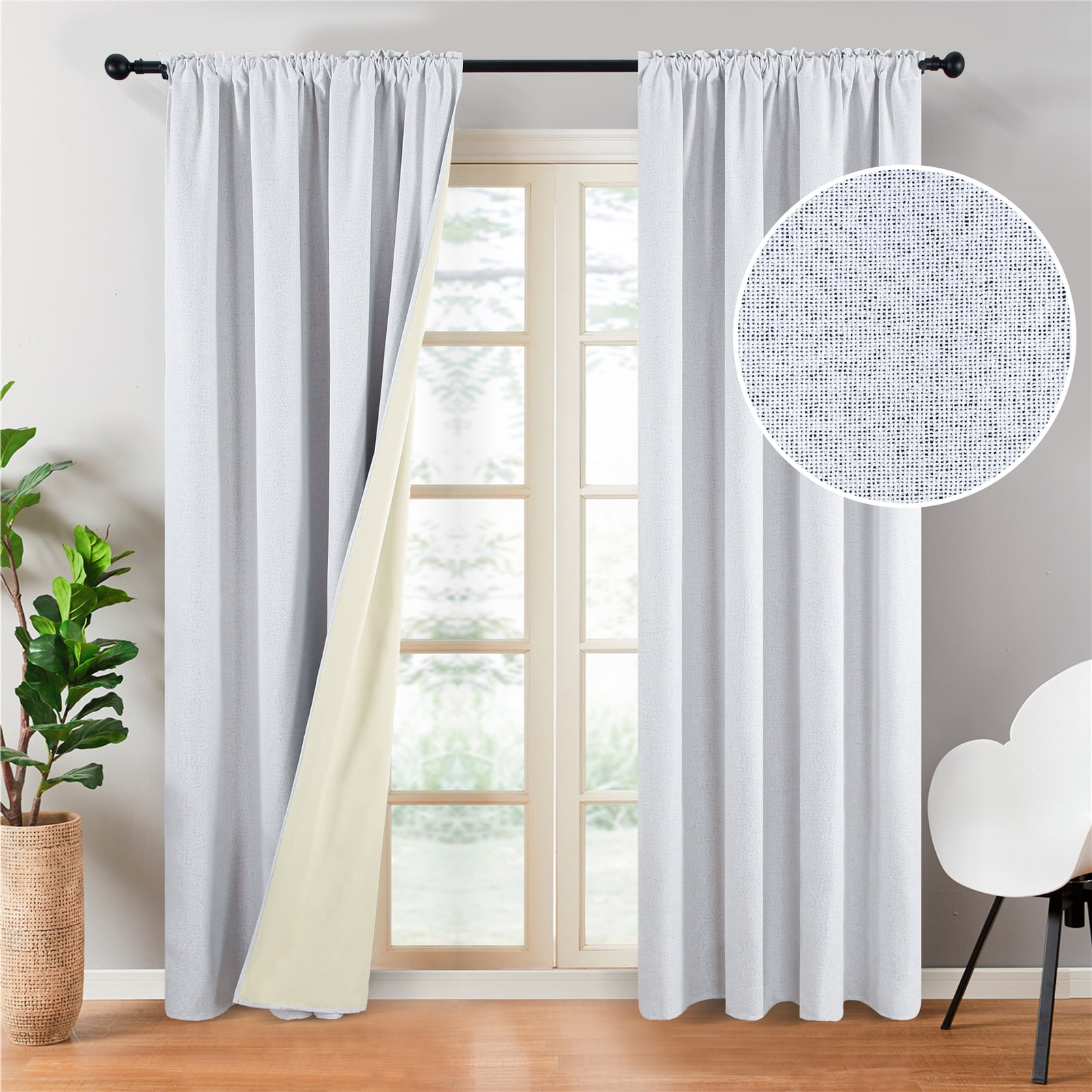 Topfinel Faux Linen 100 Blackout Heavy Curtains 96 Inches Length For Bedroom Living Room Rod Pocket Window Thermal Insulated Soundproof Burlap Ds 2 Panels 52 X Inch Grayish White Com