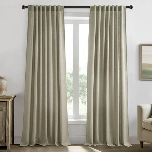 Topfinel Flax linen Curtains 84 Inch Long for Living Room Bedroom Taupe Thick Linen Textured Semi Sheer Rustic Farmhouse Rod Pocket Back Tab Drapes(2 Pieces,With Hooks)