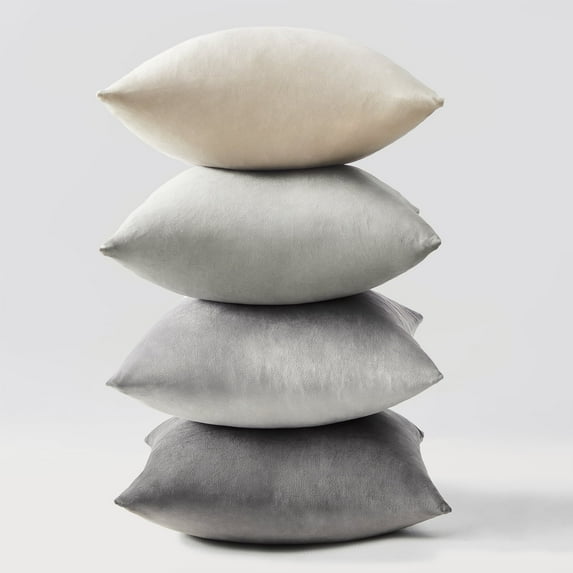 Top Fine Velvet Soft Solid Decorative Square Throw Pillow Covers Set Cushion Case for Spring Sofa Bedroom 16x16 Inch,Grey,Set of 4