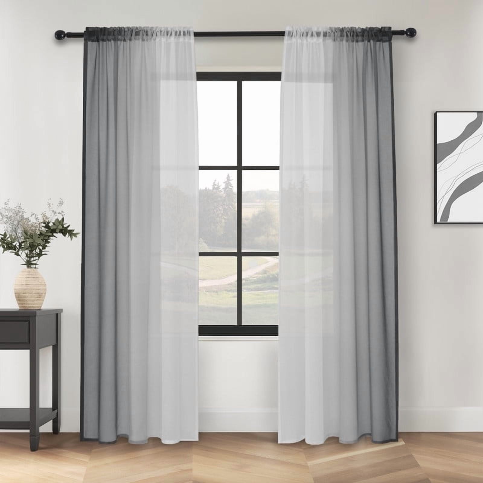 Topfinel Grey Faux Linen Ombre Sheer Curtains,Semi Voile Gradient Rod Pocket Curtains for Bedroom and Living Room, Set of 2 Window Curtain Panels, 54 x 72 Inch Long