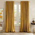 thumbnail image 1 of Topfinel Mustard Yellow Velvet Blackout 84 Inches Long Curtains , 100% Blackout Drape Gold with Hooks, Soundproof Art Deco Back Tab Drapes for Living Room Bedroom,Set of 2, 1 of 8