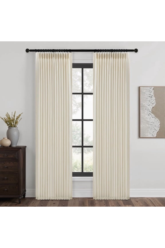 Light Filtering Curtains Natural Pinch Pleated Drapes Back Tab Pinch Pleat Hooks Rings Window Treatments for Living Room Bedroom, Offwhite, 40x108 inch, 2 Panels