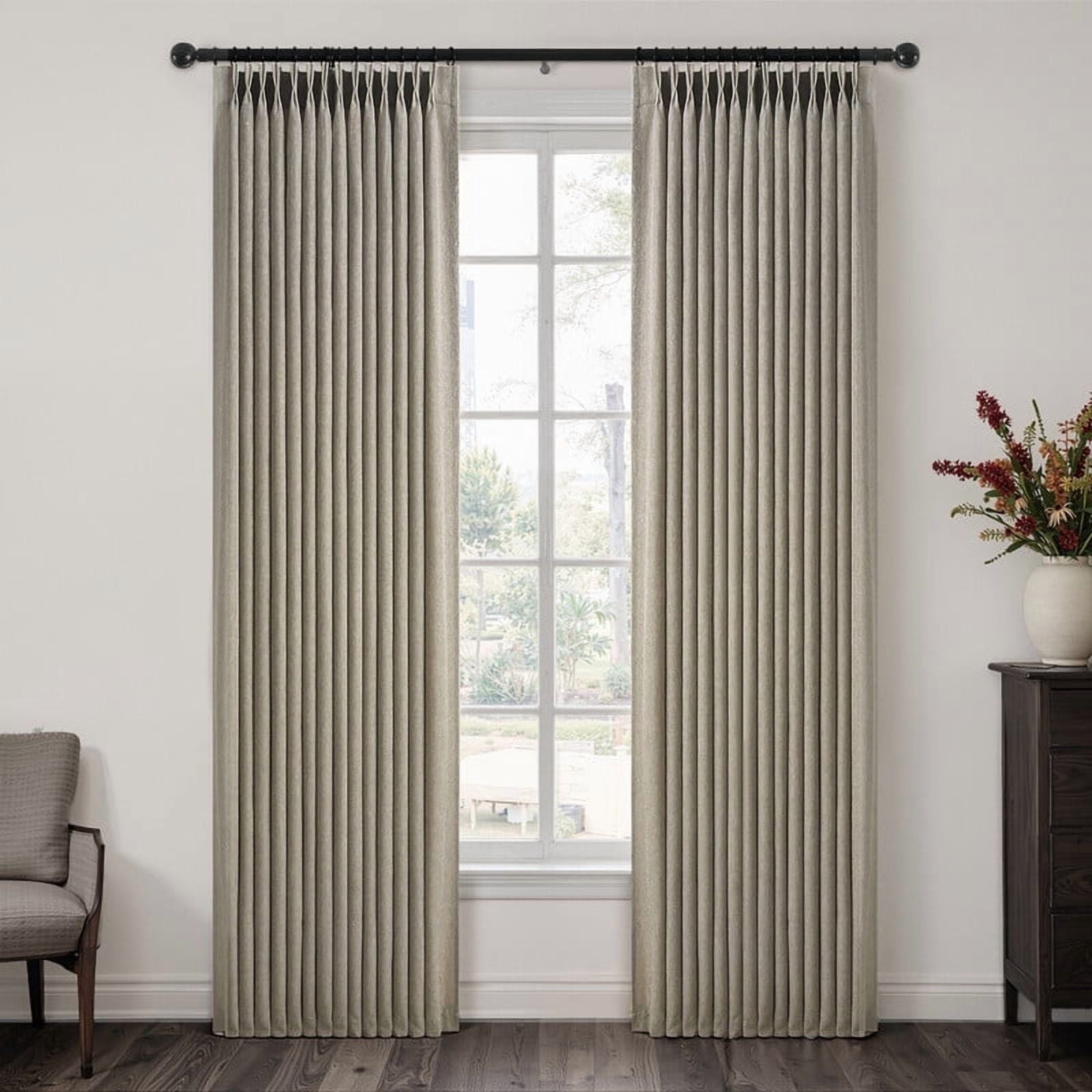 Topfinel Light Filtering Curtains Natural Pinch Pleated Drapes Back Tab Pinch Pleat Hooks Rings Window Treatments for Living Room Bedroom, Darkflax, 40x84 inch, 2 Panels
