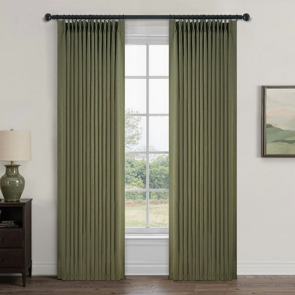 Topfinel Light Filtering Curtains Natural Pinch Pleated Drapes Back Tab Pinch Pleat Hooks Rings Window Treatments for Living Room Bedroom, Green, 40x84 inch, 2 Panels