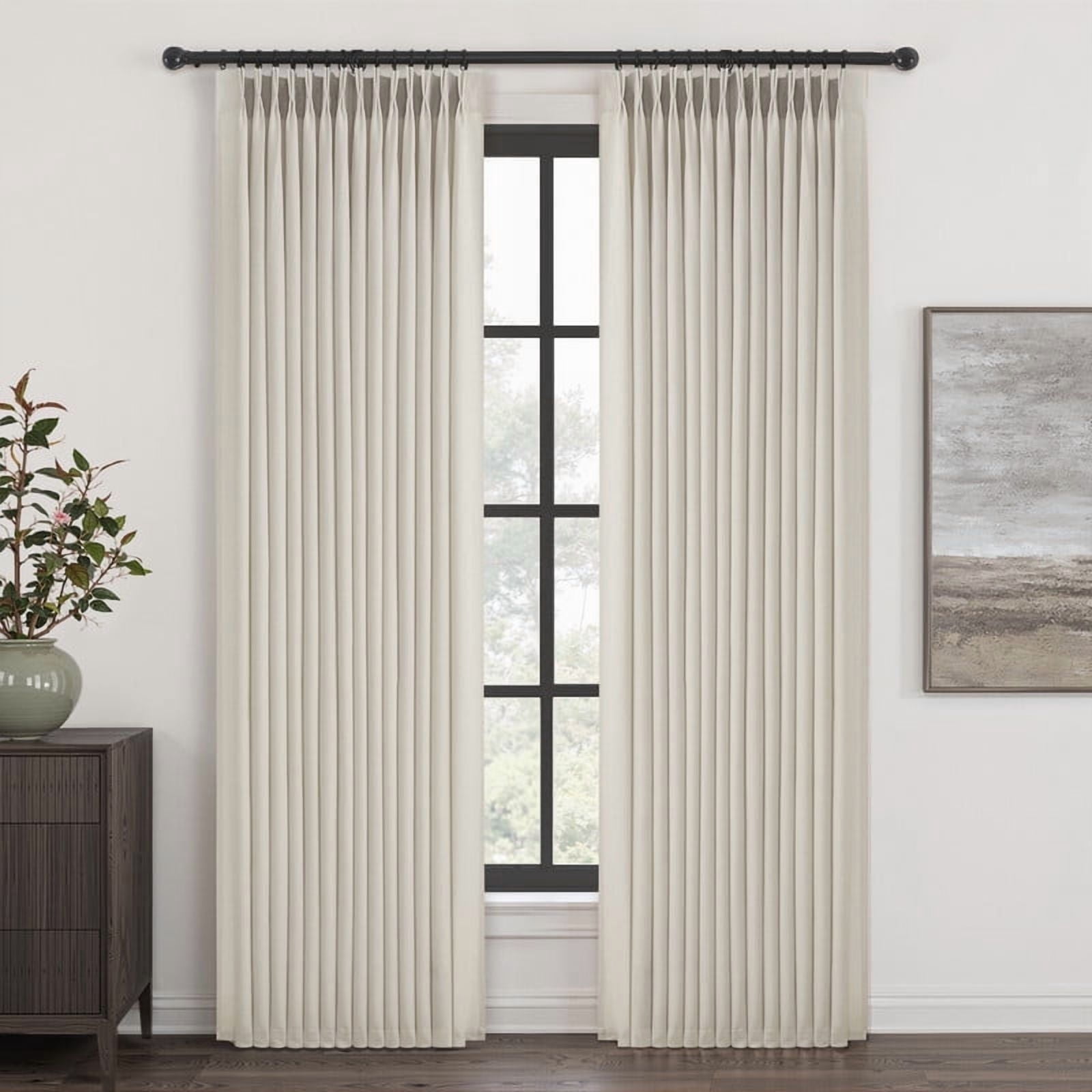 Topfinel Light Filtering Curtains Natural Pinch Pleated Drapes Back Tab Pinch Pleat Hooks Rings Window Treatments for Living Room Bedroom, Ivorybeige, 40x96 inch, 2 Panels