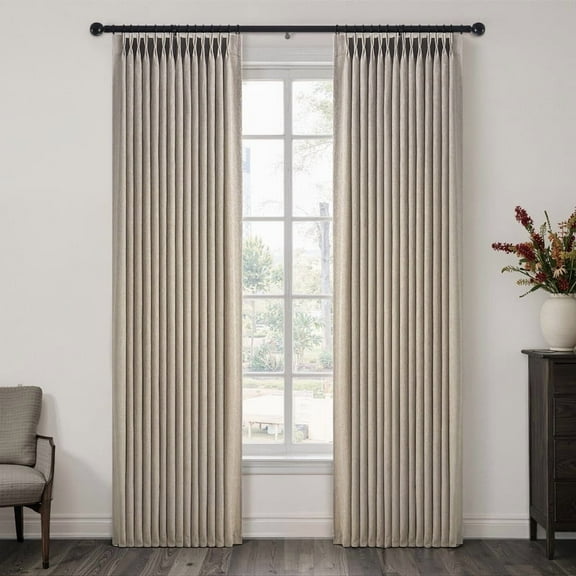 Topfinel Light Filtering Curtains Natural Pinch Pleated Drapes Back Tab Pinch Pleat Hooks Rings Window Treatments for Living Room Bedroom,Linen, 40x96 inch, 2 Panels