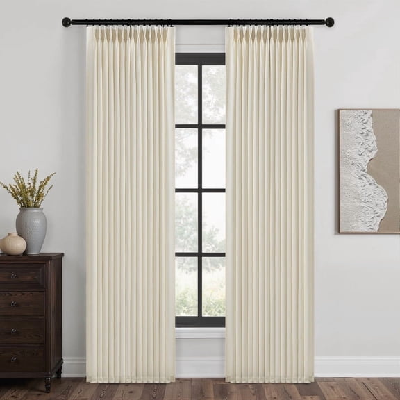 Topfinel Light Filtering Curtains Natural Pinch Pleated Drapes Back Tab Pinch Pleat Hooks Rings Window Treatments for Living Room Bedroom, Offwhite, 40x96 inch, 2 Panels