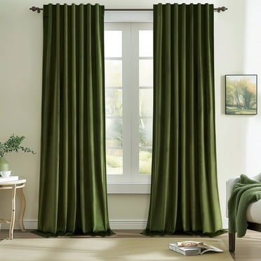 Topfinel Olive Green Velvet Blackout Curtains 108 Inches Long, 100% Blackout Back Tab Boho Thermal Insulated Curtains for Living Room Bedroom, Retro Drapes with Hooks,Set of 2
