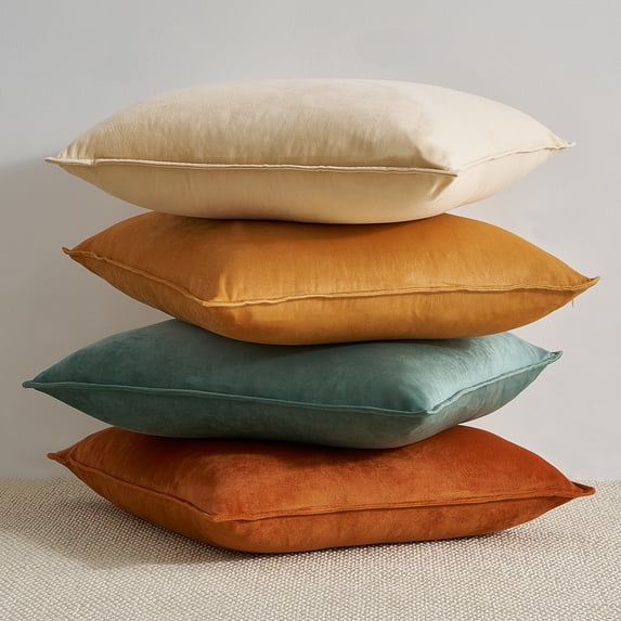 Topfinel Orange Teal Decorative Throw Pillows Covers ,Velvet Couch Pillows Aesthetic Living Room Decor,Peach Pink Western Cushion Case,Set of 4,18x18 Inch