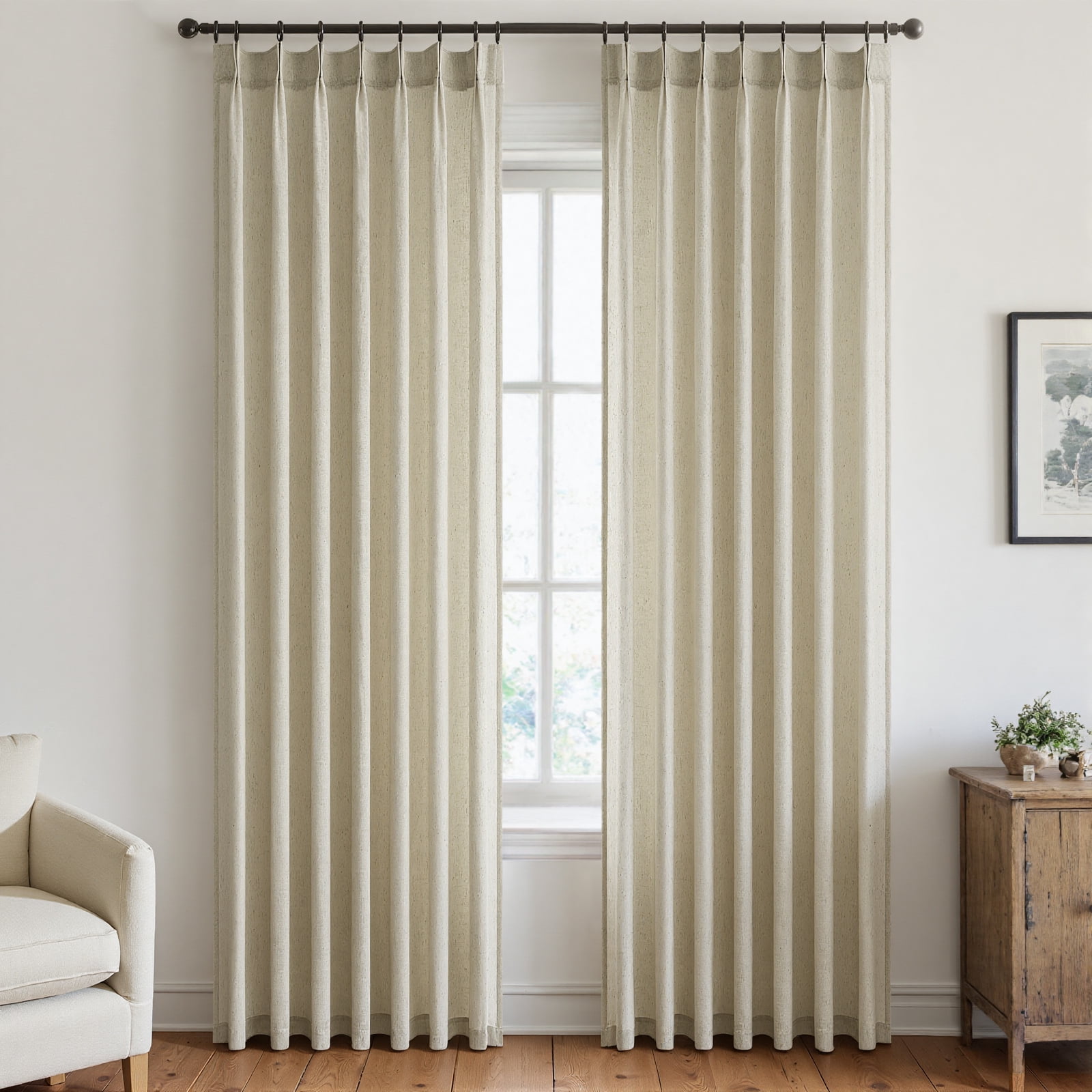 Topfinel Pinch Pleated Linen Curtains 90 Inch Length for Bedroom Living ...