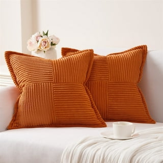 Meekio Set of 2 Burnt Orange Pillow Covers 18 x 18 Inch Decorative Throw  Pillow Covers Linen Cushion Covers for Sofa Couch Décor