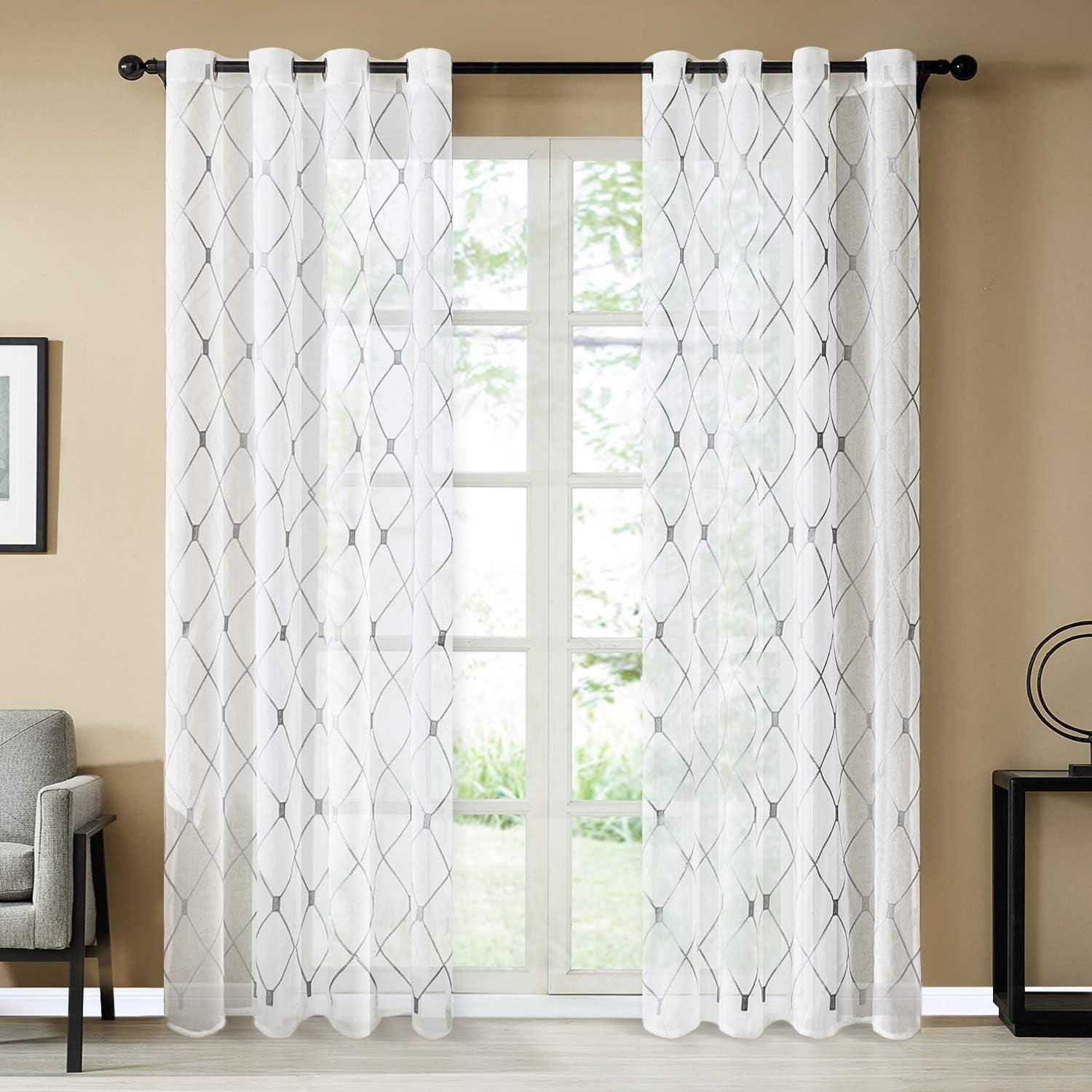 Topfinel White Sheer Curtains 90 Inch