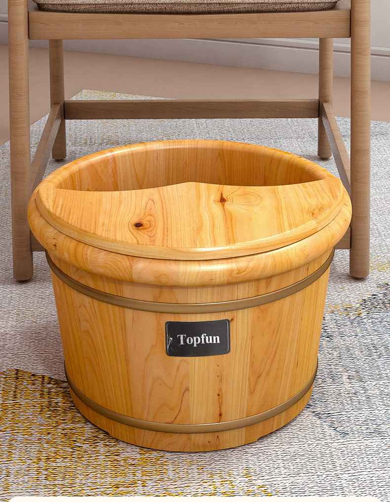 Topfun Wood barrelsCircular bucket,Large Portable Feet Spa Soaking