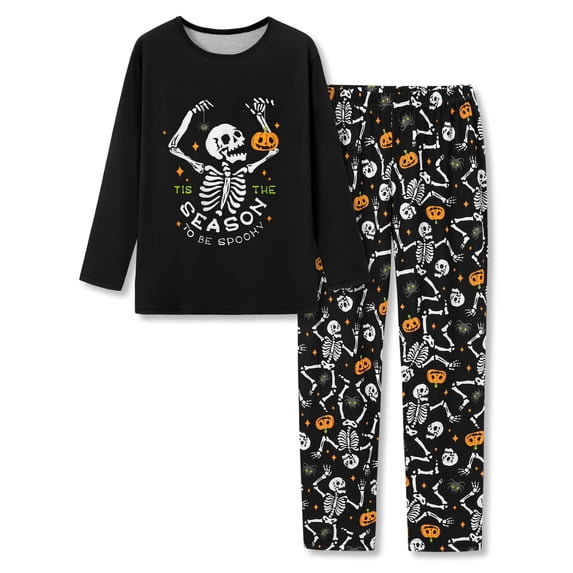 Topgal Big Boys Pajamas 2-Piece Black Skeleton Pumpkin Nightwear Set for Teens Little Kids PJS Size 10
