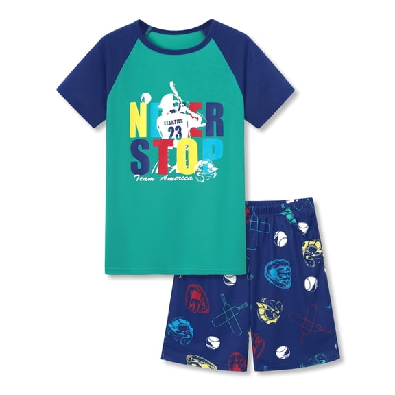 Topgal Boys Baseball Theme Pajamas Navy Raglan Short Sleeves Clothes Sleepwears Little Kids 2 Piece Jammies Set Size 18