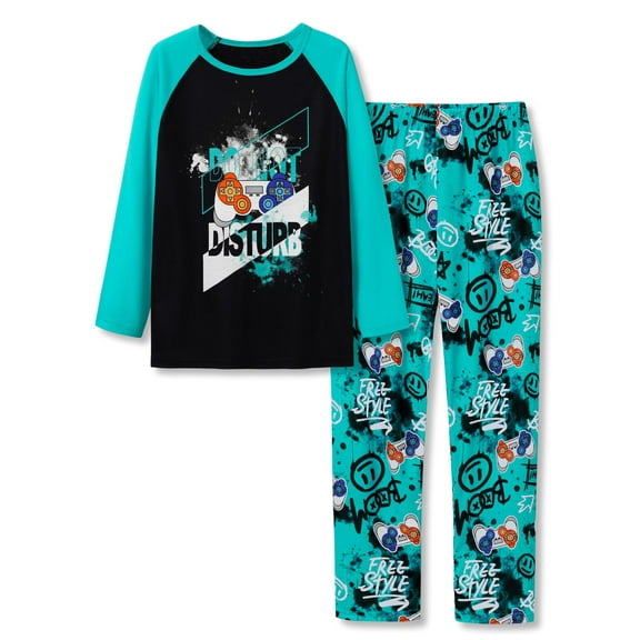 Topgal Boys Pajamas for Kids & Teenagers Long Sleeve Loungewear Pack of 2 Trendy Blue Gamer Casual PJs Set Size 12