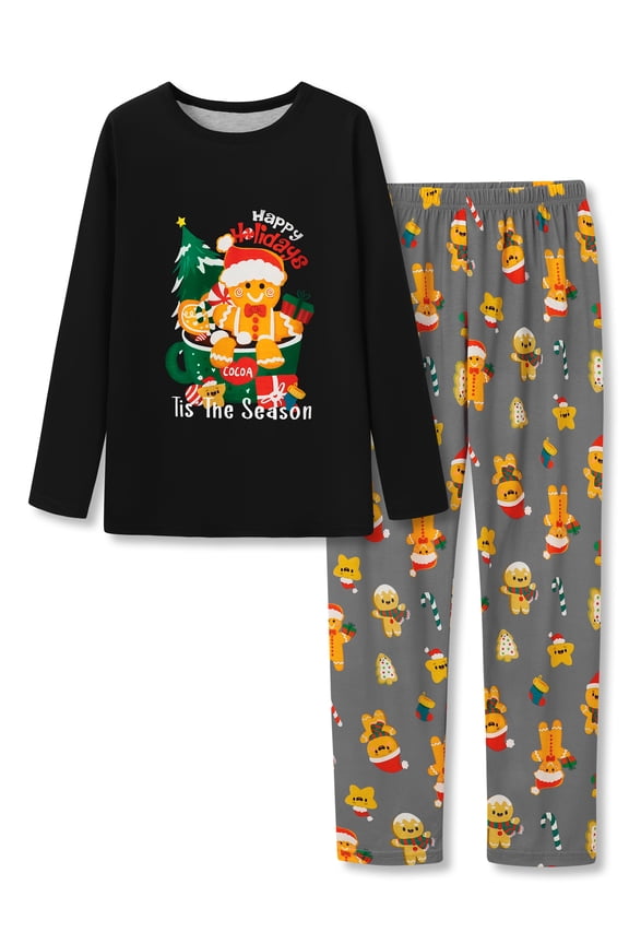 Christmas Cocoa Gingerbread Man Cartoon Pajama Set for Little & Big Girls Long-Sleeve Sleepwear PJ Set Size 10