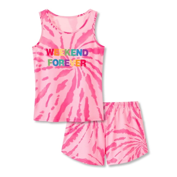 Topgal Comfy Pink Tie Dye Pajamas for Little & Big Girls Summer Sleepwear Tank Top & Shorts PJS Set Size 12