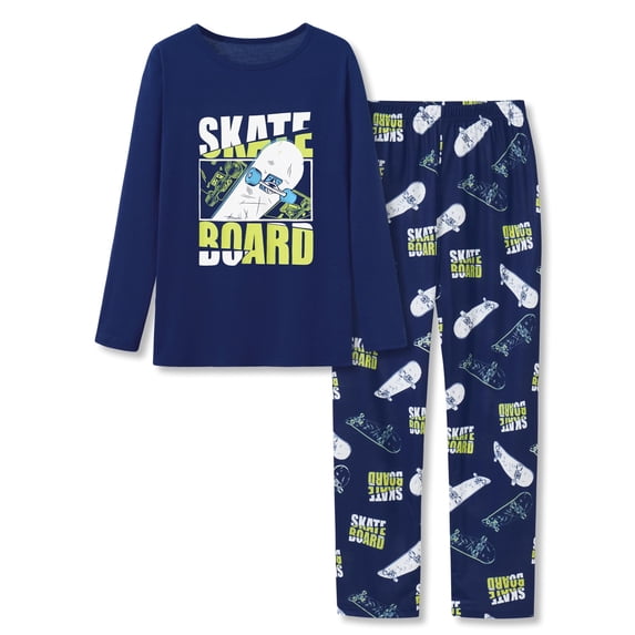 Topgal Cool Boys Pajamas Comfy Navy Long Sleeve Graphic Top & Pant Skate Board PJ for Big Kids Sleepwear Set Size 10