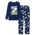 thumbnail image 1 of Topgal Cool Boys Pajamas Comfy Navy Long Sleeve Graphic Top & Pant Skate Board PJ for Big Kids Sleepwear Set Size 10, 1 of 7