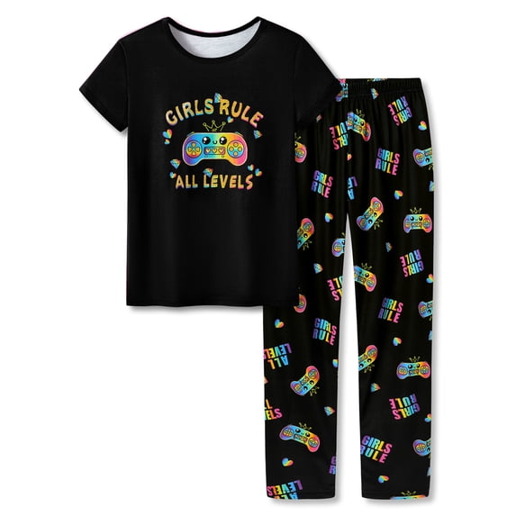 Topgal Cozy Summer Pajamas Set for Little & Big Girls Short Sleeves Pant 2-Piece Gamer Cartoon Sleepwear Set Size 10