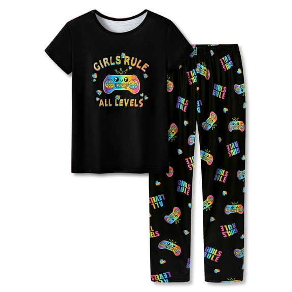 Topgal Cozy Summer Pajamas Set for Little & Big Girls Short Sleeves Pant 2-Piece Gamer Cartoon Sleepwear Set Size 10