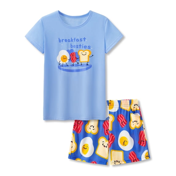 Topgal Cute Breakfast Besties Pajamas for Girls Soft 2-Piece Spring Short Sleeves PJ Set For Big Kid Size 10