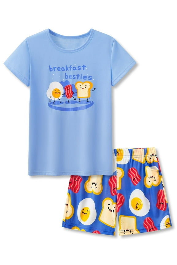 Cute Breakfast Besties Pajamas for Girls Soft 2-Piece Spring Short Sleeves PJ Set For Big Kid Size 8