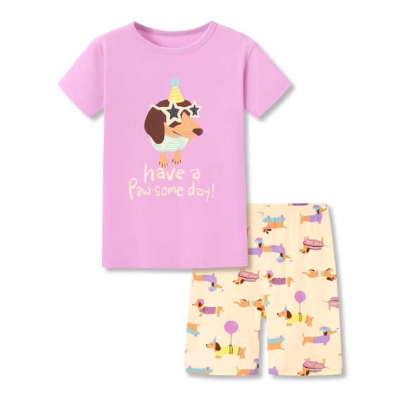 Topgal Girls Dog Theme Pajamas for Toddler Cotton Summer 2 PC Nightwear Snug-fit Lovely Dachshund Jammies Size 8