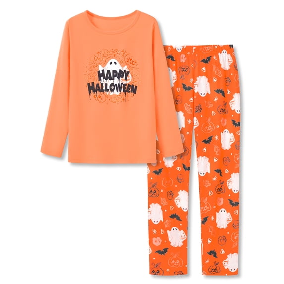 Topgal Halloween Little Girls Pajamas Ghost Pumpkin Cartoon Print Sleepwear Set for Teens Big Kids 2PC PJ Set Size 14