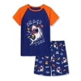 thumbnail image 1 of Topgal Little Big Boys Orange Raglan Short Sleeves Pajamas Summer Shark Pizza Snack Time Navy PJs Set for Kids Size 10, 1 of 7