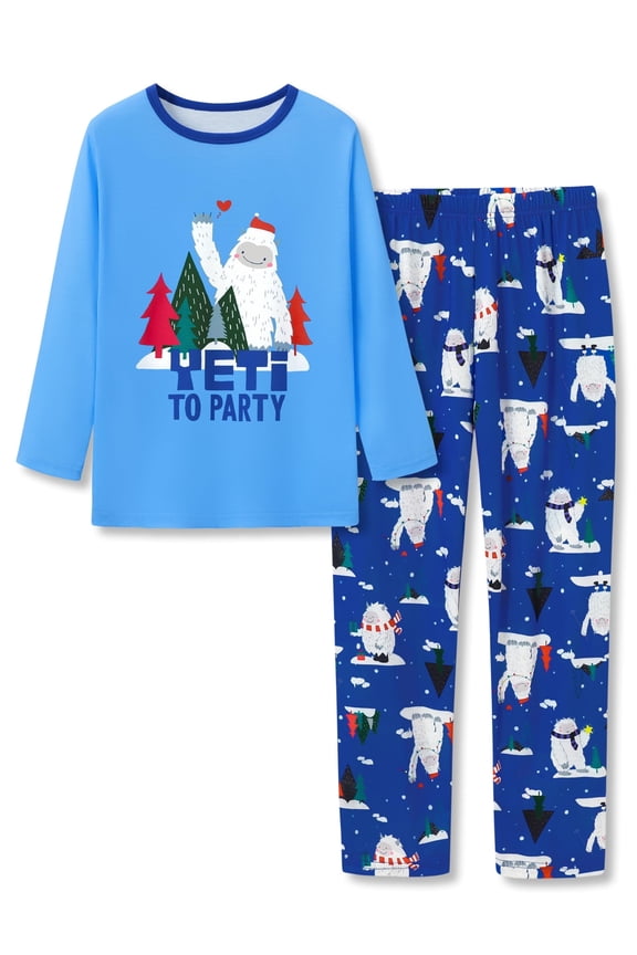 Little & Big Boys Pjs Lovely Yeti Graphic Christmas 2-Piece Pajamas Soft Long Sleeve Pant Sleepwear Set Size 10