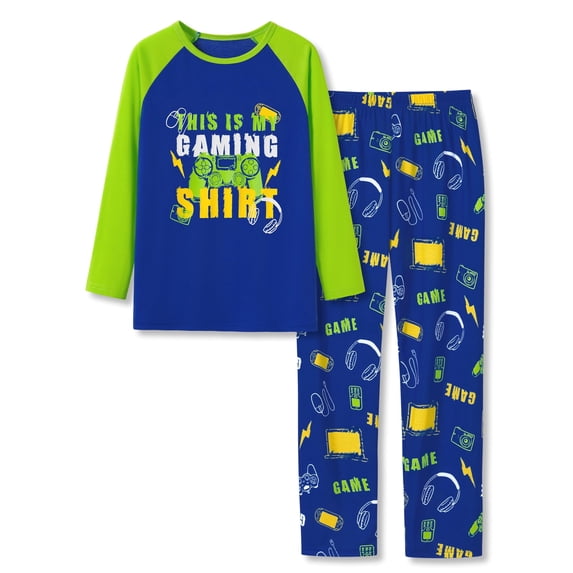Topgal Little & Big Boys Trendy 2-Piece Pajamas Neon Green Gamer Kids' Comfy Long Sleeve Pant Nightwear Set Size 16