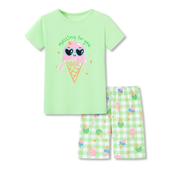 Topgal Little & Big Girls Cotton Pajamas Sung Fit Nightwear Toddler Kids Ice-cream Theme 2 PC Short Sleeve Set Size 4T