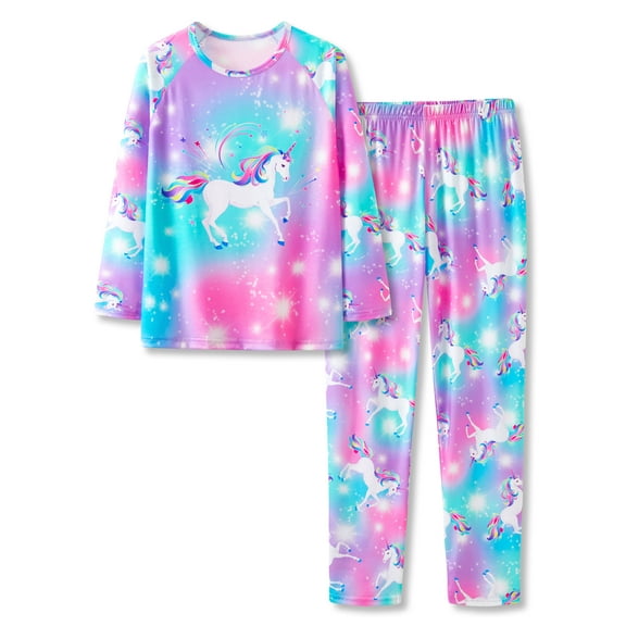 Topgal Little & Big Girls Pajamas Rainbow Unicorn Cotton Long Sleeve PJ Set Size 12