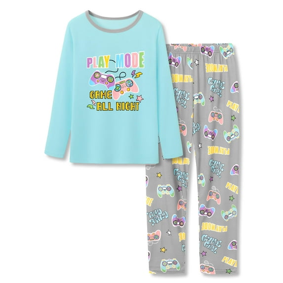 Topgal Little & Big Girls Trendy Gamer Pajamas Tween PJ Kids Sleepwear Long Sleeve Jammie 2 Piece Nightwear Set Size 12