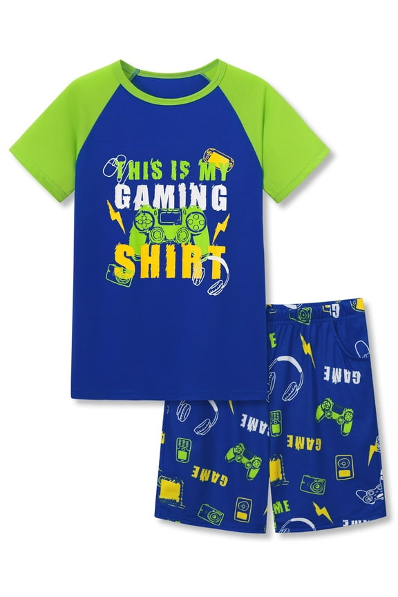 Little Boys Soft 2-Piece Summer Pajamas Neon Green Raglan Shirt Gamer PJS Big Kids' Comfy Nightwear Set Size 6