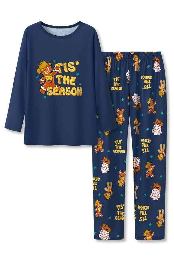 Little Boys Xmas Pajamas Set for Big Kids Gingerbread Man Graphic Long Sleeve 2 PC Trendy Jammie Set Size 10