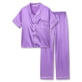 thumbnail image 1 of Topgal Little Girls Comfy Satin Sleepwear Pajamas 2pc Short Sleeve & Pant Kid Classic Purple Silky Lounge Set Size 10, 1 of 7