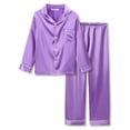 thumbnail image 1 of Topgal Long Sleeve PJ Top Pants Satin Pajama Set Big Little Girls Lovely Silky Button Down Loungewear Clothes Set Size 10, 1 of 7