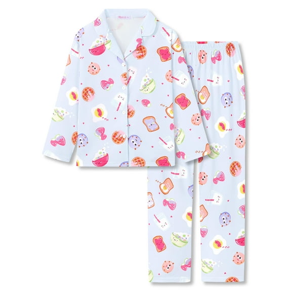 Topgal Lovely Long Sleeves Pajamas for Little/Big Girls - Toast & Cookie Cartoon Print Jammie 2 PC Kids PJ Set Size 10