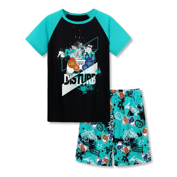 Topgal Pajamas for Boys 2-Piece Top Shorts Loungewear Trendy Blue Gamer Theme Cloth Set Little Kid's Jammies Size 12
