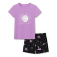 thumbnail image 1 of Topgal Pajamas for Little Big Girls Moon Sun Matching Jammies 2-Piece Purple Short Sleeves & Black Shorts Sets Size 12, 1 of 7
