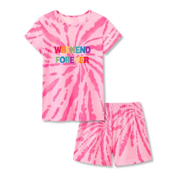 Topgal Pink Tie Dye Spring/Summer Pajamas for Little & Big Girls Sleepwear Short Set Kids Jammies Size 6