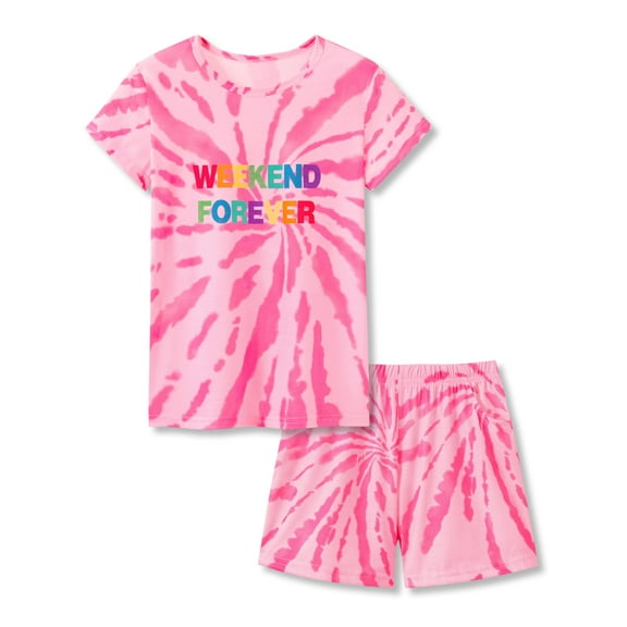 Topgal Pink Tie Dye Spring/Summer Pajamas for Little & Big Girls Sleepwear Short Set Kids Jammies Size 8