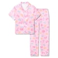 thumbnail image 1 of Topgal Satin Summer Pajamas for Little & Big Girls Silky Button Down 2PC Pink & Colour Bows Pjs Jammie Set Size 10, 1 of 7
