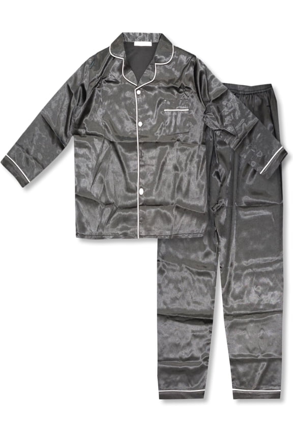 Silky Satin Pajamas for Little & Big Girls Kid's 2 Piece Long Sleeves Pants Black Lovely Sleepwear Set Size 8