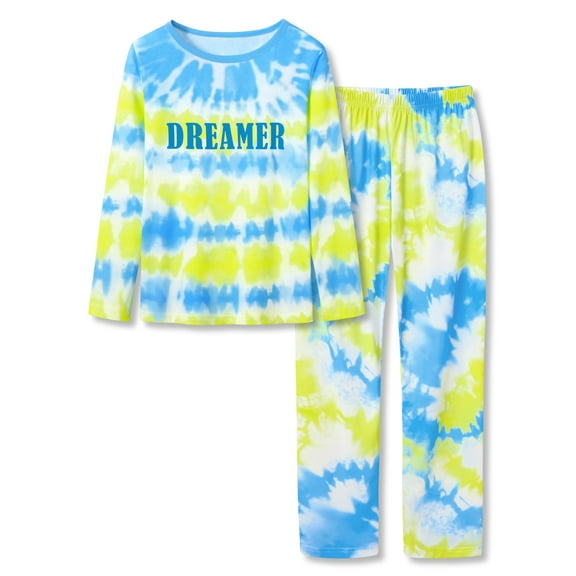 Topgal Soft Big Girls Tie Dye Pajamas 2-Piece Long Sleeve & Pants Loungewear Cloth Set PJS for Teens Size 12