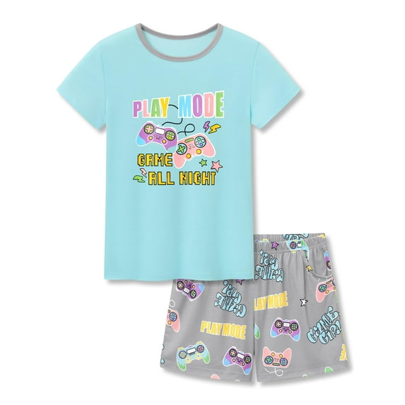 Topgal Soft Summer Cartoon Pajamas for Little Big Girls Gamer Play Mode Sleepover 2PC Tee & Shorts Sets Size 10