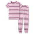 thumbnail image 1 of Topgal Summer Pajamas for Unisex Kids - Plum & White Stripe Snug Fit Pull-On Short Sleeve Sleepwear Pjs Set Size 4T, 1 of 7